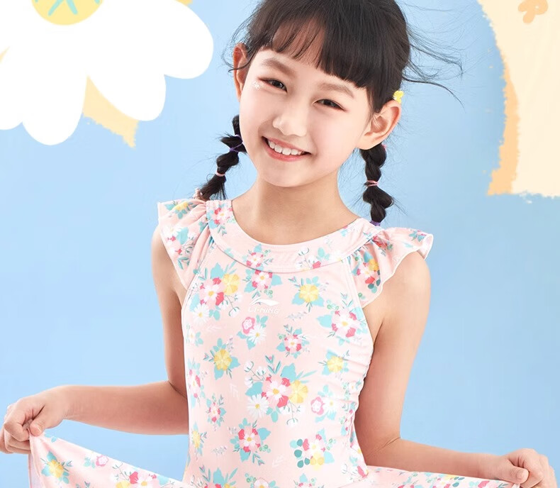 Li-Ning Children's One-Piece Swimsuit, Cute Princess-Style Swimwear for Girls, Sun Protection Swimwear 11