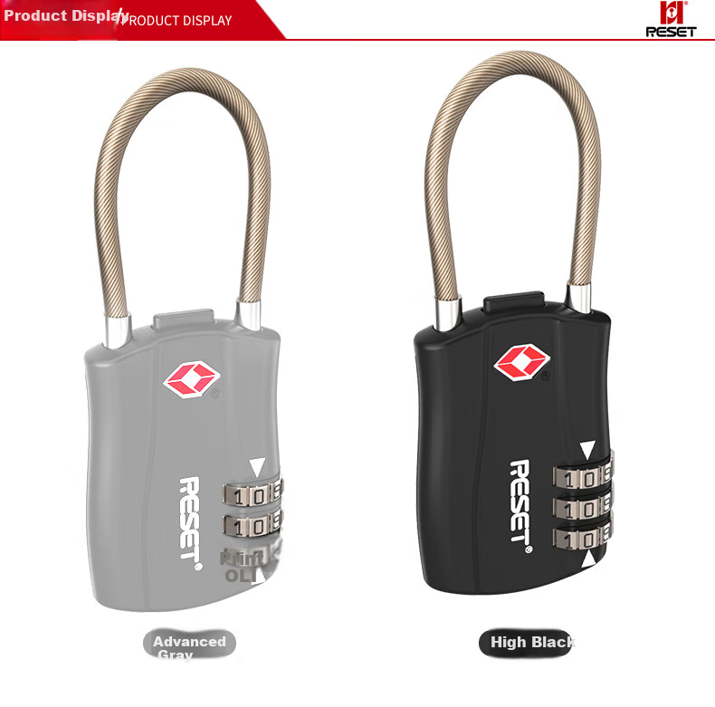 RESET Customs Lock TSA Password Lock Steel Cable Padlock, Global Travel Luggage Backpack Lock for International Trips 7
