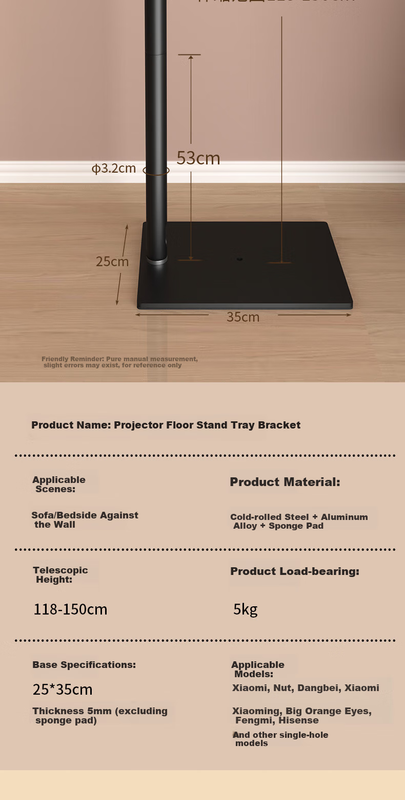 CINE Projector Stand, Floor-Standing, Wall-Mounted, Bedside, No Drilling Required, Suitable for XGIMI H3S, H6, Jianuo N3, N5, Dangbei X7, Hisense, Xiaomi, Xiaoming, Dayan Orange Projectors, PB20 6
