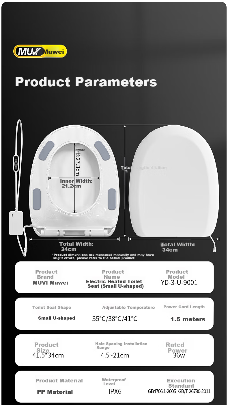 Muvi Intelligent Toilet Seat Cover, U-Shaped, 3C Certified, Single Electric Heating Ring, Instant Heating Pad, Universal Constant Temperature, 9003B 15