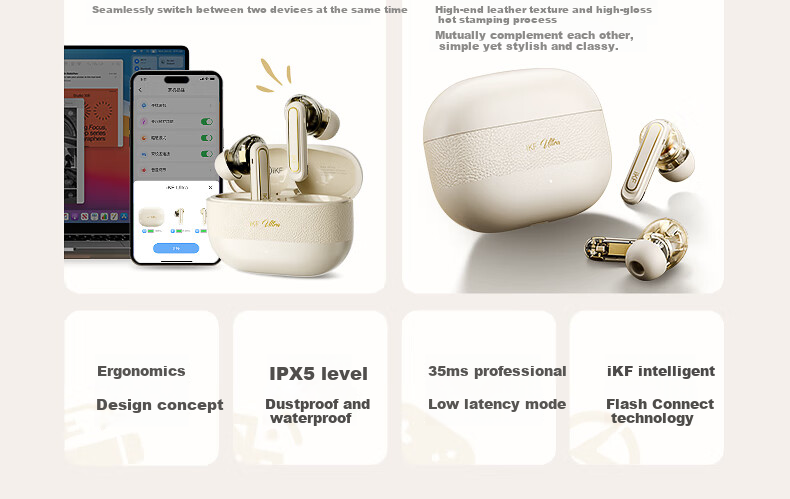 IKF Ultra Wireless Bluetooth Earphones with LDAC High-Quality Sound, ANC Active Noise Cancellation, In-Ear Design, Long Battery Life, 2026 New Model, New Year Gift, Cloud Rock White 11