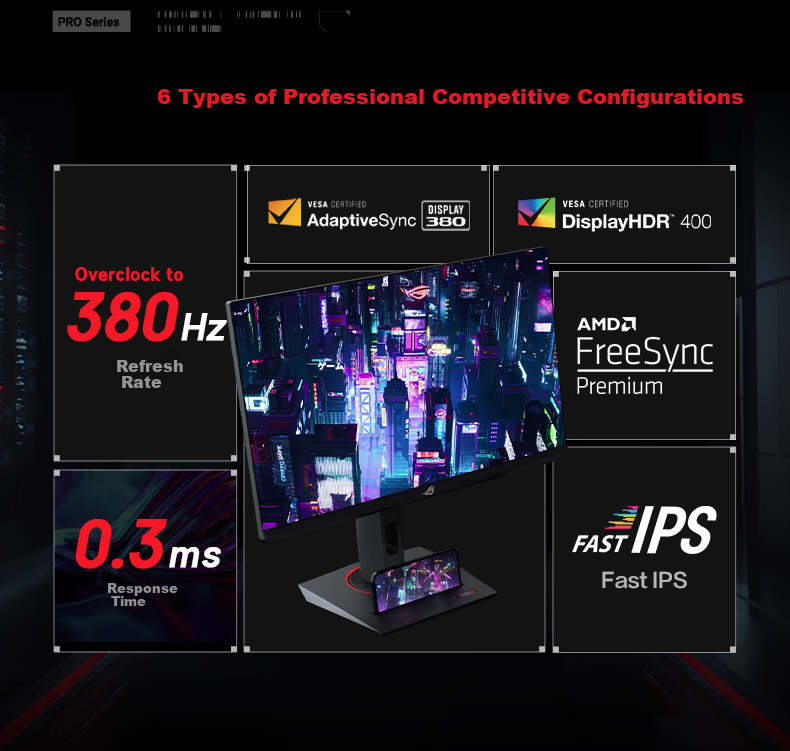 ASUS ROG XG259QNS, 24.5-Inch Gaming Monitor, Overclockable to 380Hz, HDR400 Certified, 110% SRGB Coverage, FreeSync, 0.3 Ms Response Time 2