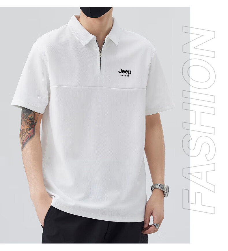 JEEP SPIRIT Men's Sports T-Shirt, Summer Ice-Cool Short-Sleeve POLO Shirt, Loose Casual Quick-Dry Men's Top, White, L 10