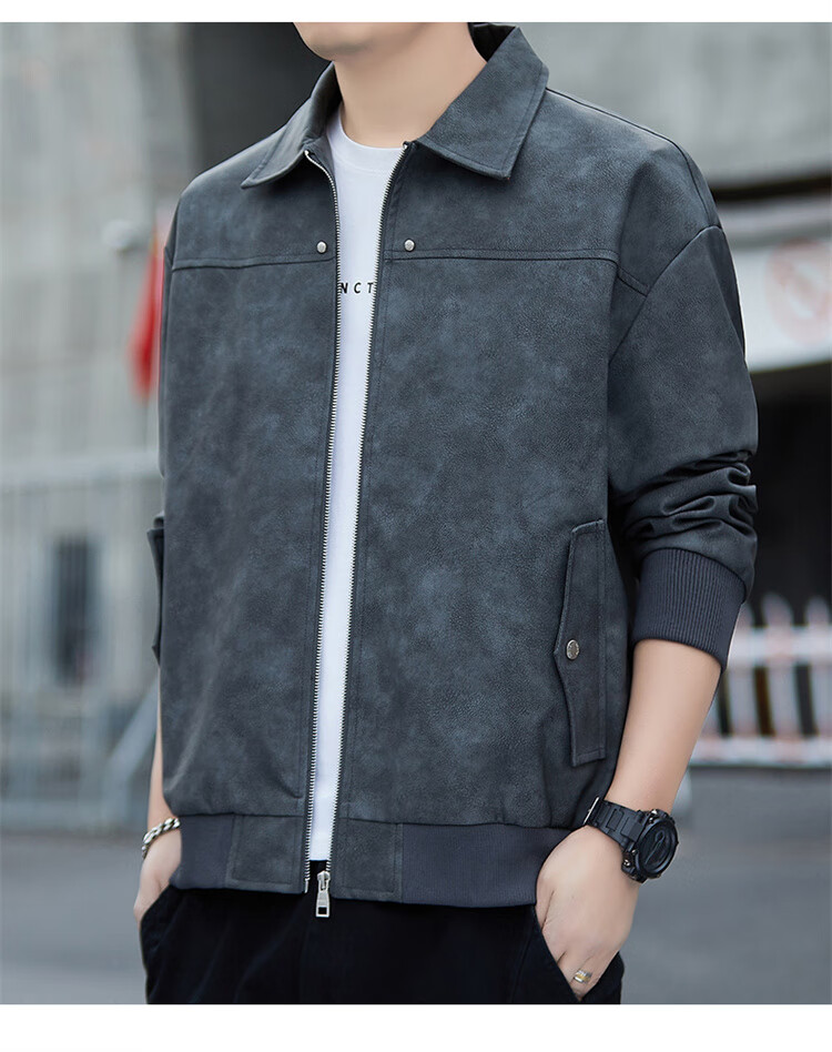 JEEP SPIRIT Men's Leather Jacket, Casual High-End Style, Trendy Suede Coat for Autumn And Winter 3