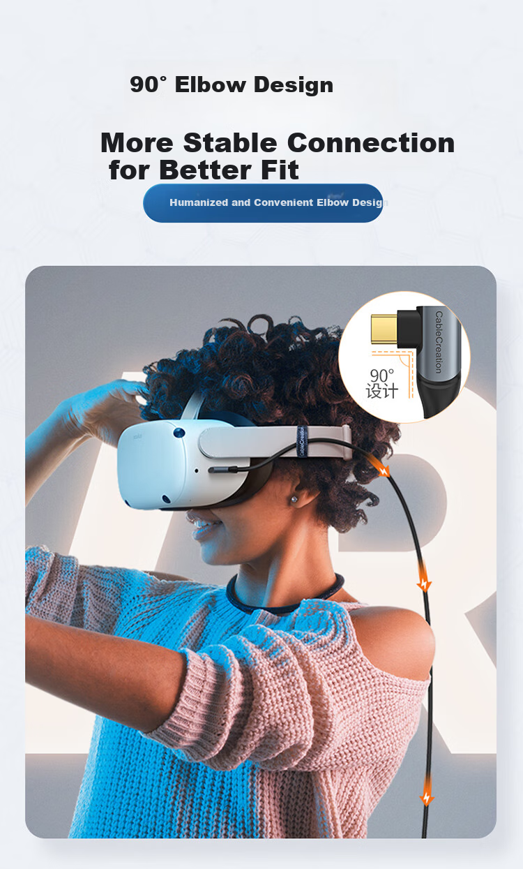 CABLE CREATION Elbow Double Type-C Cable USB3.2 Camera Connection Oculus Quest2 Data Cable Piconeo3/4 VR Headset Glasses Streaming Compatible Sony Fuji 5 Meters 5