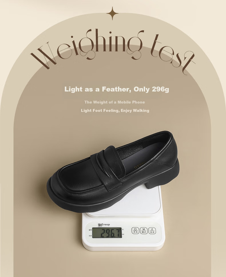 ZHR Top-Grain Leather Loafers for Women, Academic Style Chunky Heel Pumps, Comfortable Versatile Thick-Soled Leather Shoes KL01 Black Size 35 3