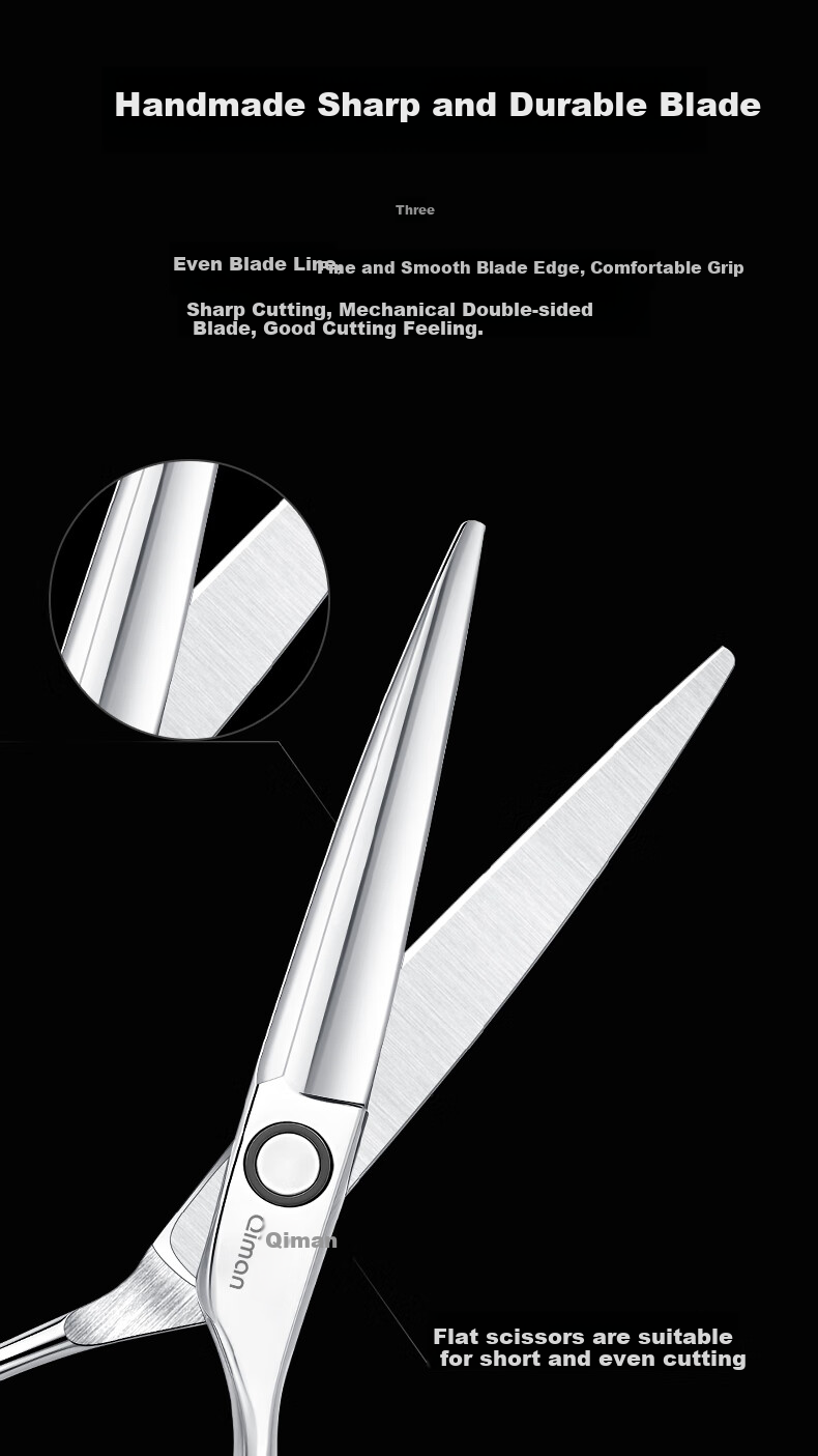 Qiman Professional Hair Cutting Scissors, Hair Trimming Scissors, Bangs Scissors, Straight Scissors, Sideburn Scissors, Salon And Home Use Thinning Scissors, Complete Set of Hair Cutting Tools QM06 Set 4
