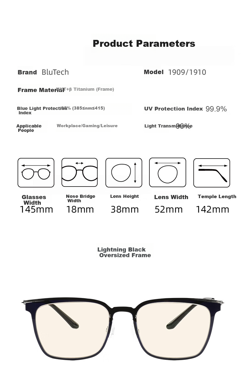 Blutech Blue Light Blocking Glasses, Radiation Protection Glasses, Lightweight Computer Eye Protection Goggles [Classic Black Frame] 3