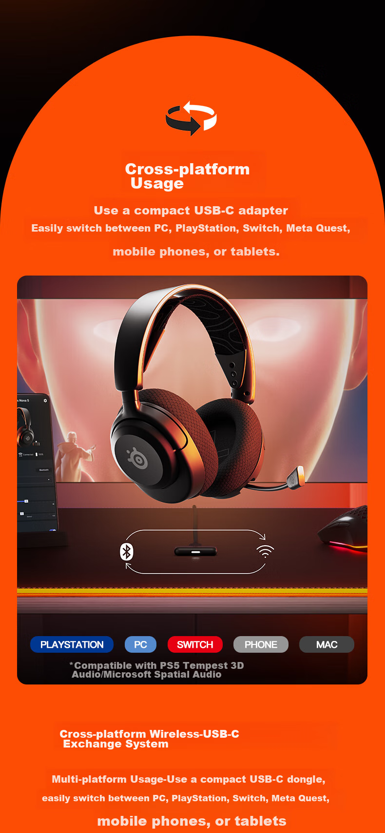 SteelSeries Hanbing Nova5P Bluetooth/2.4G Dual Wireless Over-Ear Headphones, Laptop And Desktop Noise-Cancelling Computer Gaming Headset, PS5 Enhanced High-Definitio 13