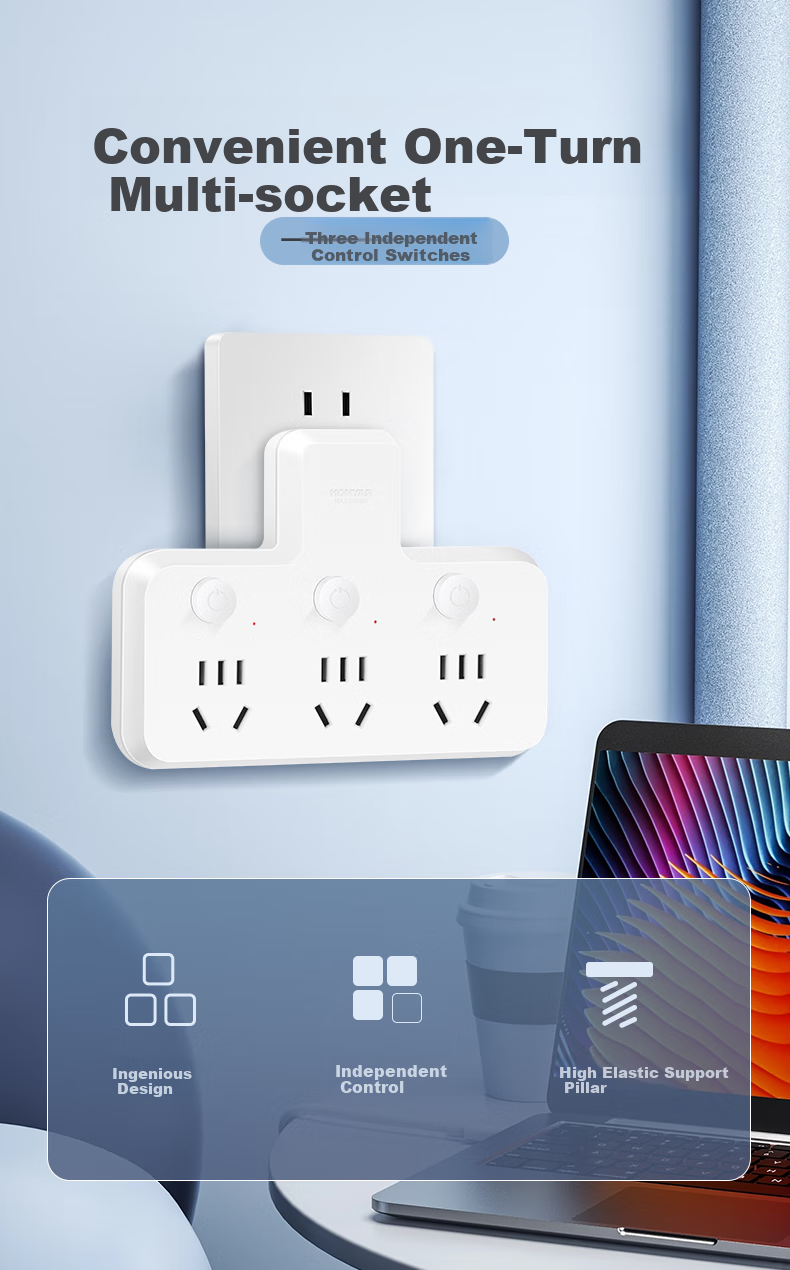 Hongyan Brand Three-Prong Switch Socket Adapter, One-To Extension Multi-Functional Power Strip 1