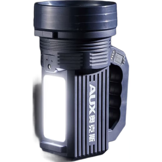 AUX Flashlight High-Power Spotlight Emergency Portable Lamp Long-Range Rechargeable Super Bright Patrol Gray