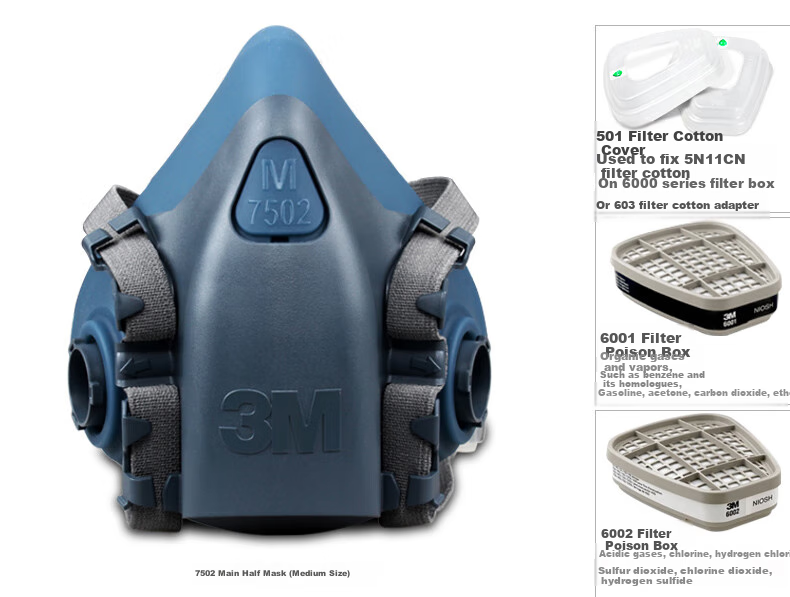 3M 7502 Gas Mask, Silicone Half Face Respirator, Requires Filter Cartridge for Use, Firefighting Mask 4