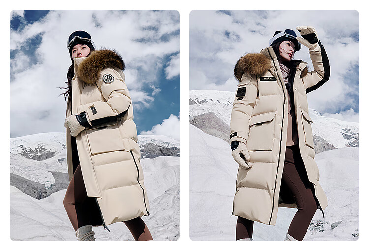 BOSIDENG Extreme Cold Goose Down Jacket Unisex Couple Thickened Long Winter Coat with Large Fur Collar 42