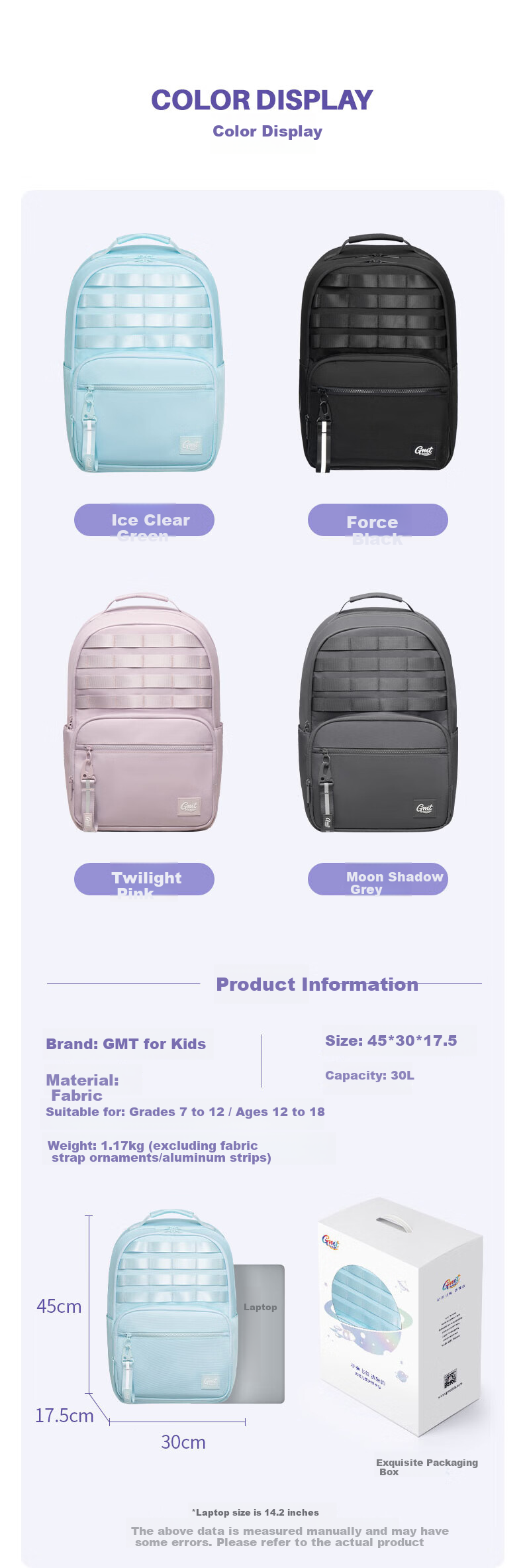 Gmt for Kids Large Capacity Backpack with Spine Protection And Weight Reduction for Middle School And High School Students, Elementary School Students, Girls in Grades 5-6, Pink 14