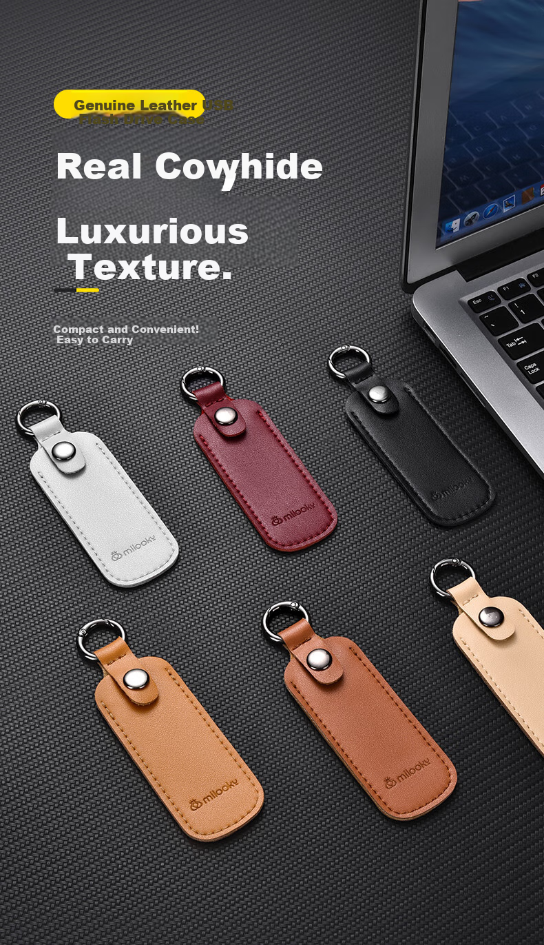 DiyiGongfang Genuine Leather USB Flash Drive Storage Case, Anti-Loss Shell, Suitable for SanDisk, Kingston, Gopro, Hikvision, USB Drive And U-Shaped Case, Cowhide Leather Business Portable Keychain Pendant Protective Cover 1