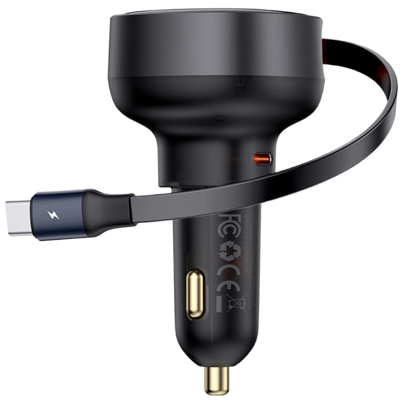 BASEUS Car Charger And Cigarette Lighter, Dual-Port 60W Super Fast Charging Adapter with Retractable Cable, Compatible with Apple IPhone 18 Pro Max, Huawei, Xiaomi