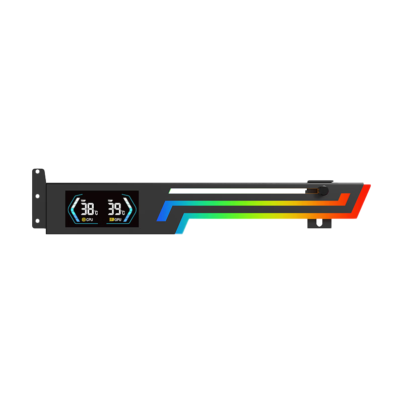 PowerTrain Z-X6 Graphics Card Support Bracket, ARGB Light Synchronization, Black Horizontal Support Bracket, Seaside View Jack, Compatible with 40 Series 50 Series, Metal Frame Structure, Temperature Display