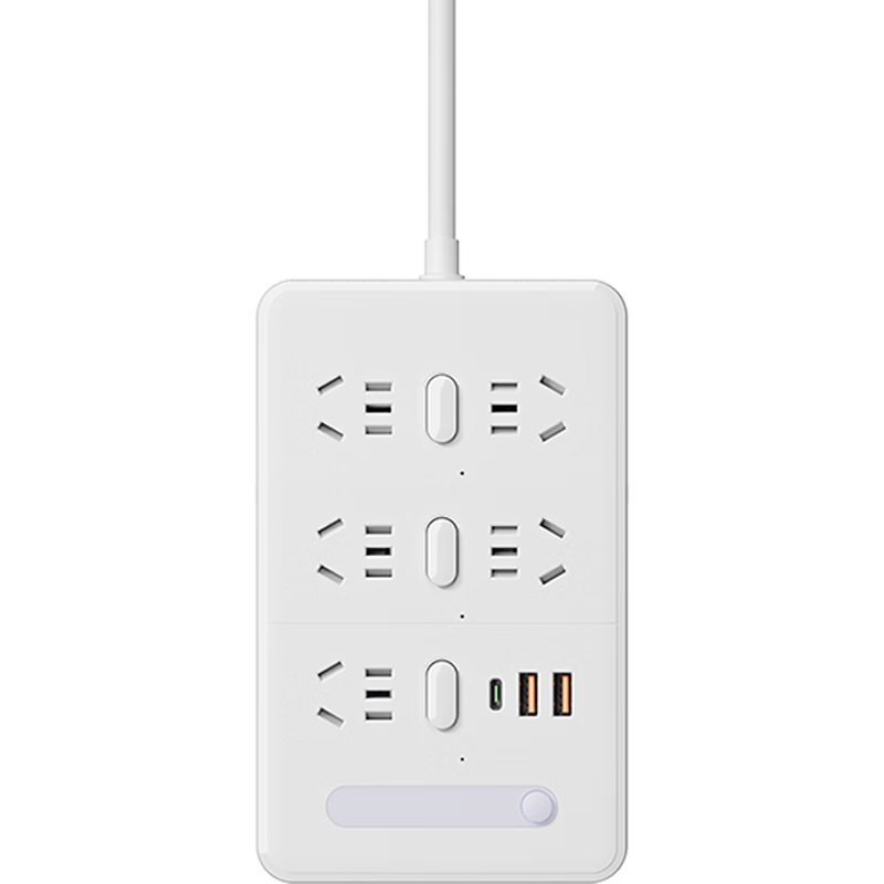 Sushiermo [Night Light + 10-Port Independent Control] Power Strip with 2 USB + Type-C - 4.8m Extra Long Extension, Multi-Device Independent Switches, Night Light and Charging Dual Function