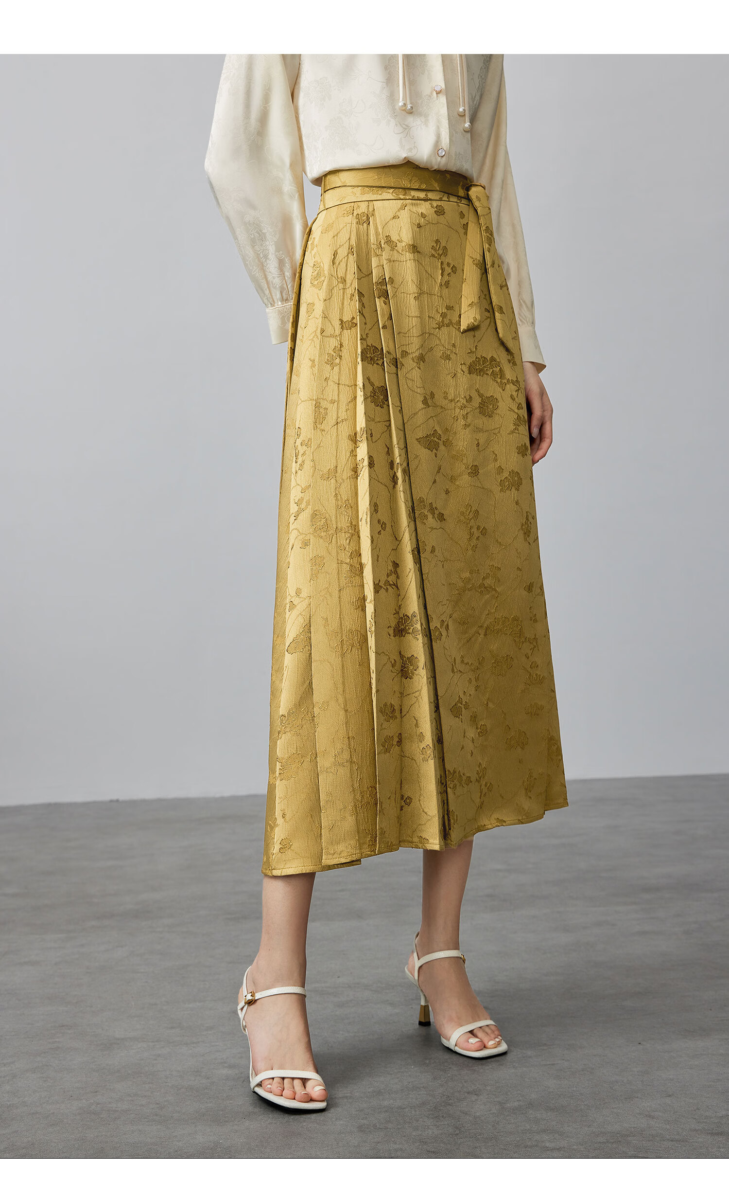 Fan Qin New Chinese Style Jacquard Horse-Face Skirt Spring Loose Half Skirt for Women, Slimming Effect 441Q72650 Antique Bronze Gold 10