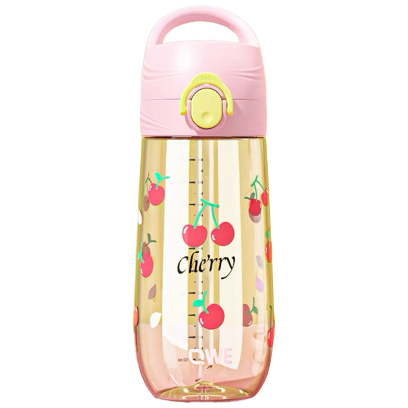 QWE Straw Cup, 500ml, Cherry Pink, PPSU Golden Material, with Scale, Sugar-Resistant Water Bottle, Pastel High-Aesthetic Cup, Control