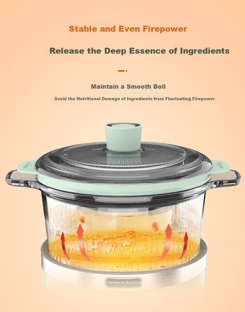 Donlim Electric Stew Pot, Soup And Bird's Nest Double Boiler, Health-Preserving Water Bath Cooker, BB Soup Pot, Small Glass Electric Stew Pot for Nourishment And Beauty, DL-9002 (Forest Green) 15