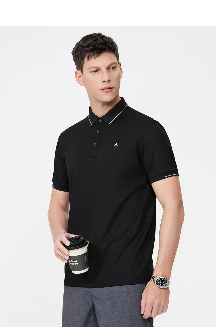 DANCING WOLVES [Mulberry Silk Antibacterial] Short-Sleeve T-Shirt for Men, Summer Contrasting Colors Versatile Cool Breathable Business Polo Shirt for Me 11