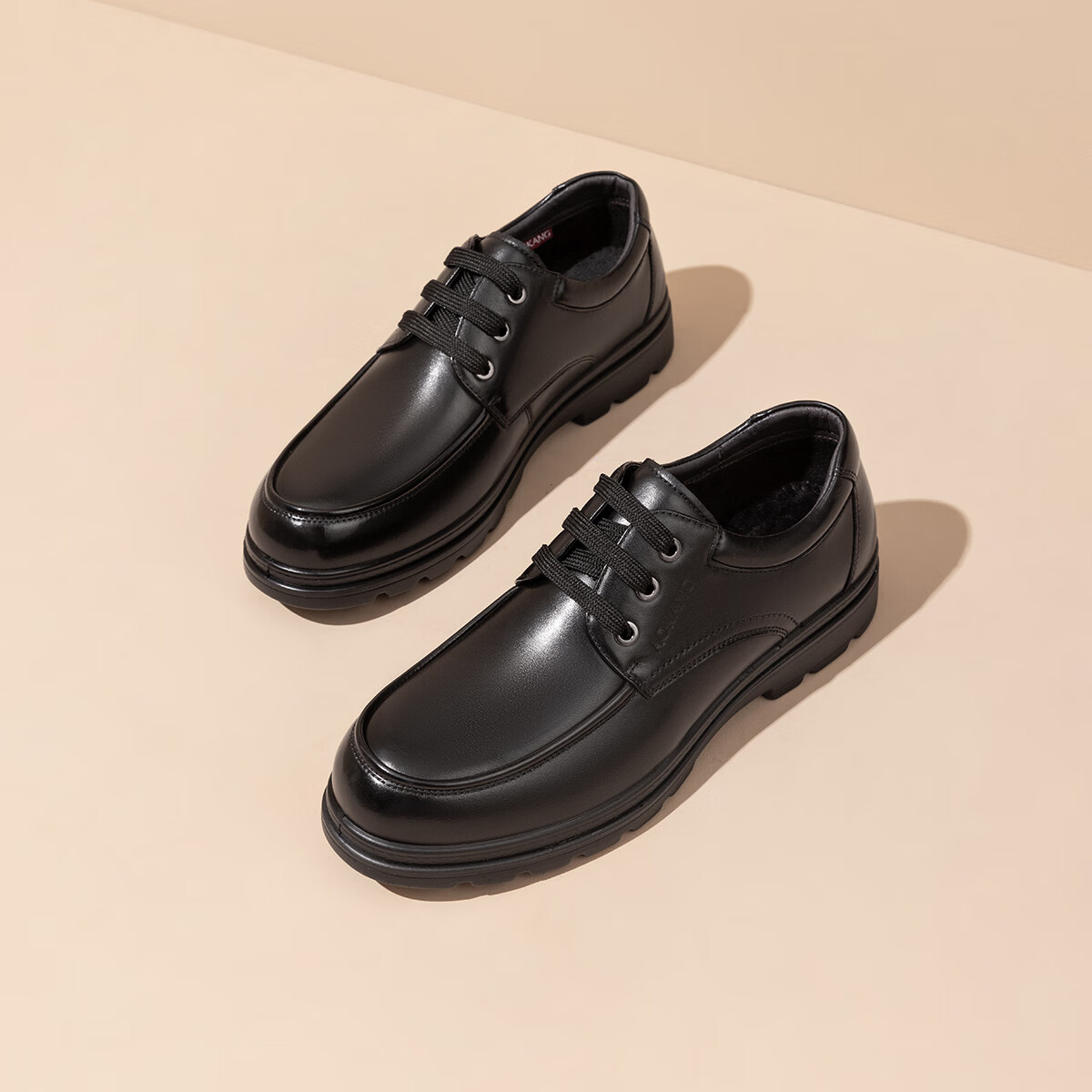 Aokang Men's Shoes with Fleece Lining for Warmth, Business Leather Shoes with Lace-Up Comfort, Casual Formal Shoes for Daily Wear, Black Fleece Style, Size 40