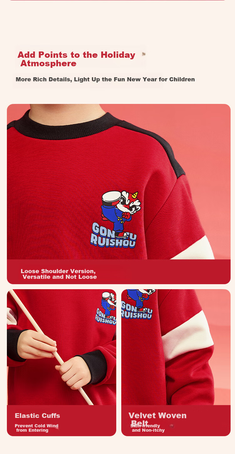 BALABALA Children's Clothing, Kids' Sweatshirt for Girls And Boys, Spring And Autumn Wear, Loose-Fitting Fleece-Lined Top, Color Block Trendy Design, 208125121203 4