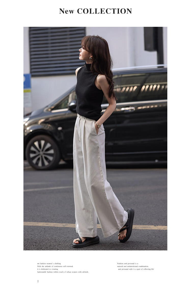 MT American Street Style Denim Jeans Spring Autumn Simple Loose White Cotton Wide-Leg Pants Off-White L 9