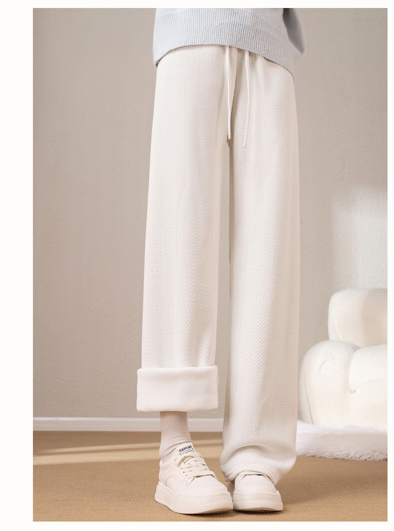 FitonTon Women's Kapok Velvet Wide-Leg Pants 2025 Autumn Winter Fleece Lined Thickened High Waist Slimming Floor-Length Knit Casual Pants 3