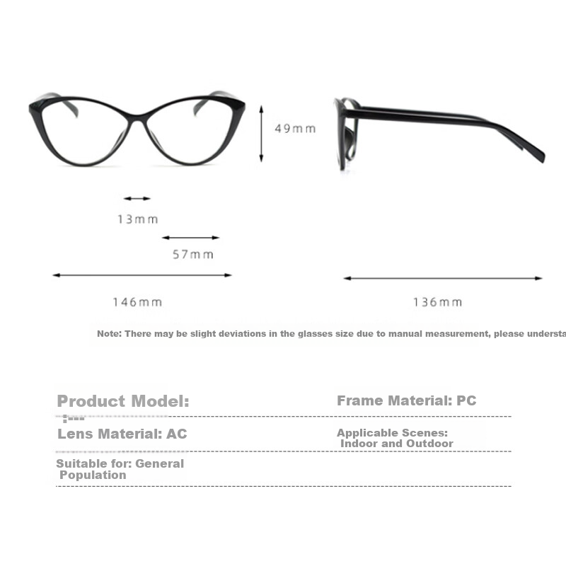 LOVECRAFT Black, Plain Women's Retro Anti-Blue Light Flat Eyeglass Frames, European And American Round Face Ultra-Light Cat Eye Glasses