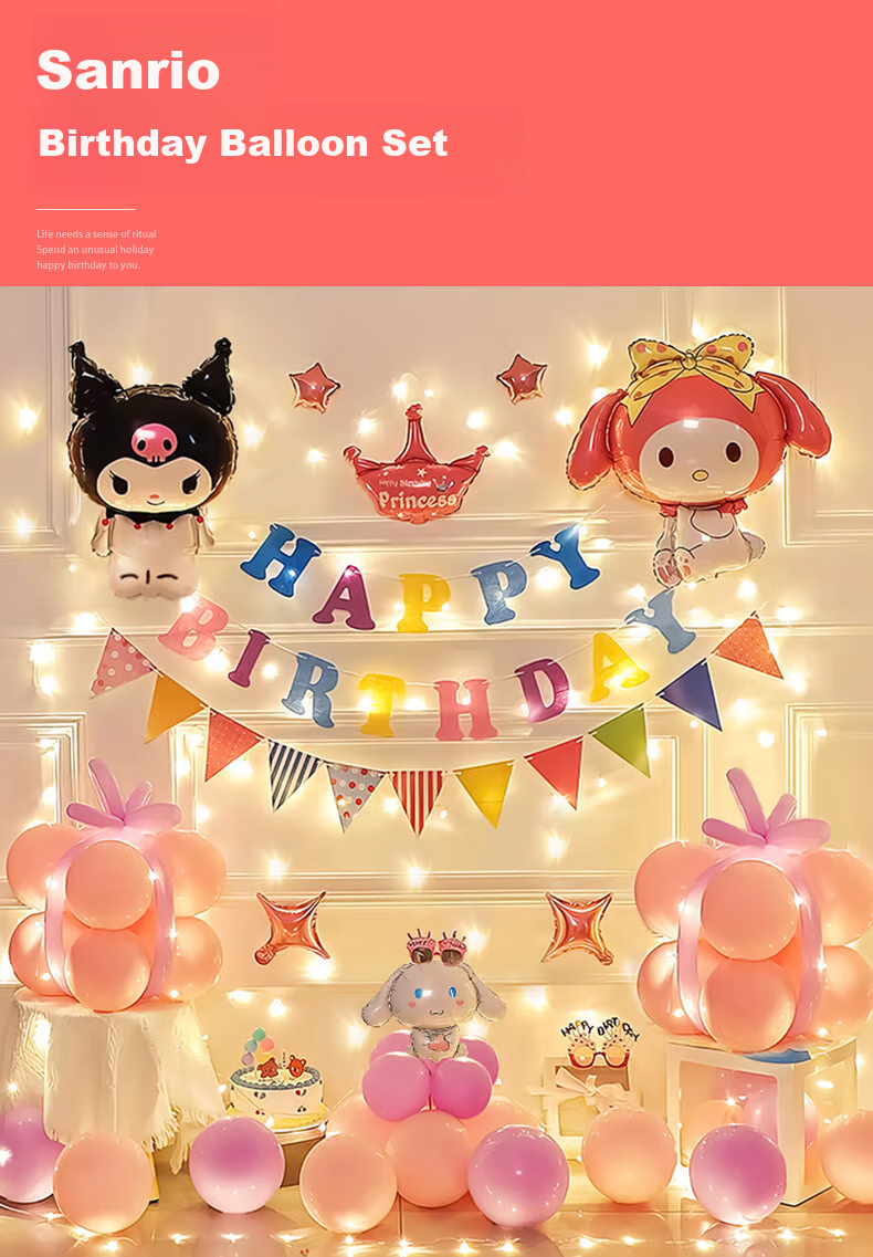 Xinyue Sanrio Themed Birthday Scene Decoration Balloons for Boys And Girls Parties, Baby's First Birthday Kuromi Background Wall Decorations 1