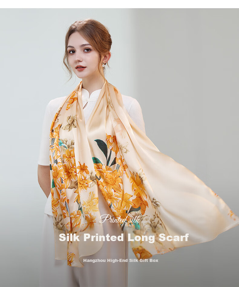 Hangsilu Silk Scarf for Women, Chinese Style Mulberry Silk Shawl Wrap, Elegant Practical Birthday Gift for Wife Or Mother 1