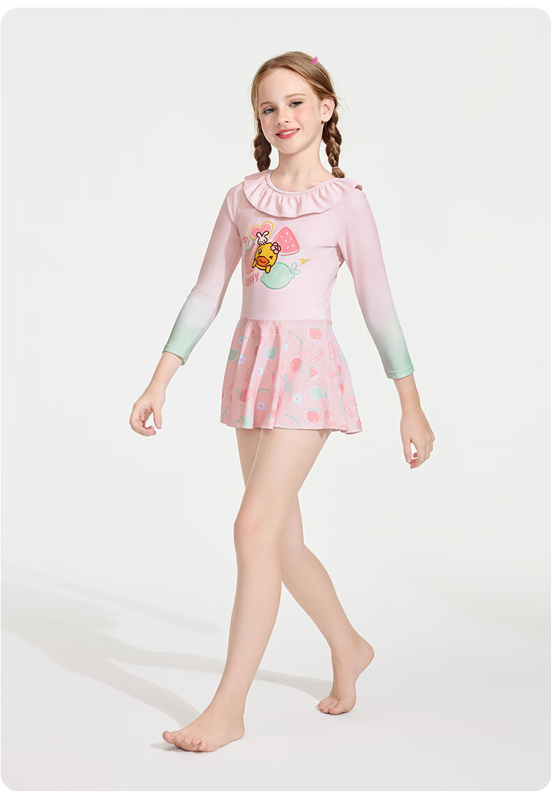 B.Duck Children's Swimsuit for Girls, Cute Printed Short-Sleeve Two-Piece Swimwear, Quick-Dry Vacation Swimwear for Toddlers And Young Childre 5