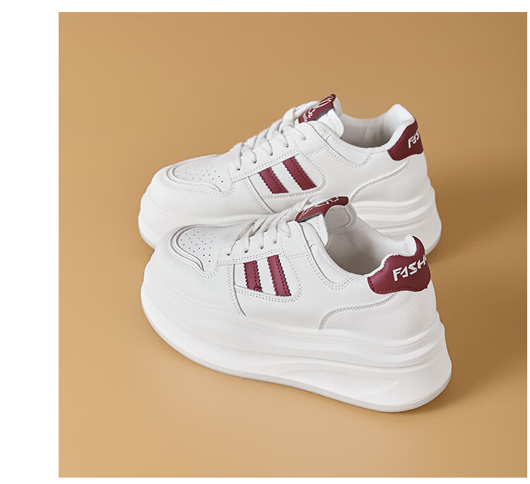 LA CHAPELLE Women's Sneakers Thick Sole White Casual Shoes Soft Sole Height Increasing JX002 Red Size 37 10