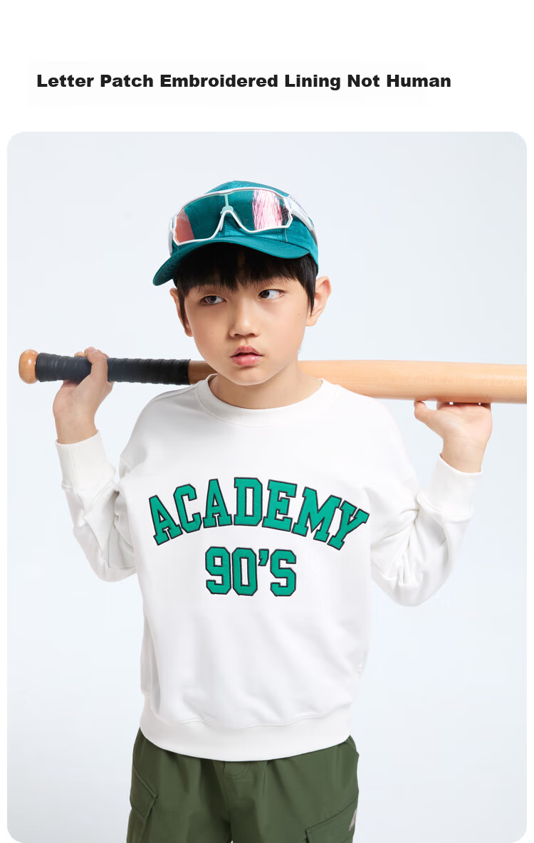 Annil Boys' Round Neck Long-Sleeve Sweatshirt, 2024 Autumn New Style, Off-White, Size 110 2