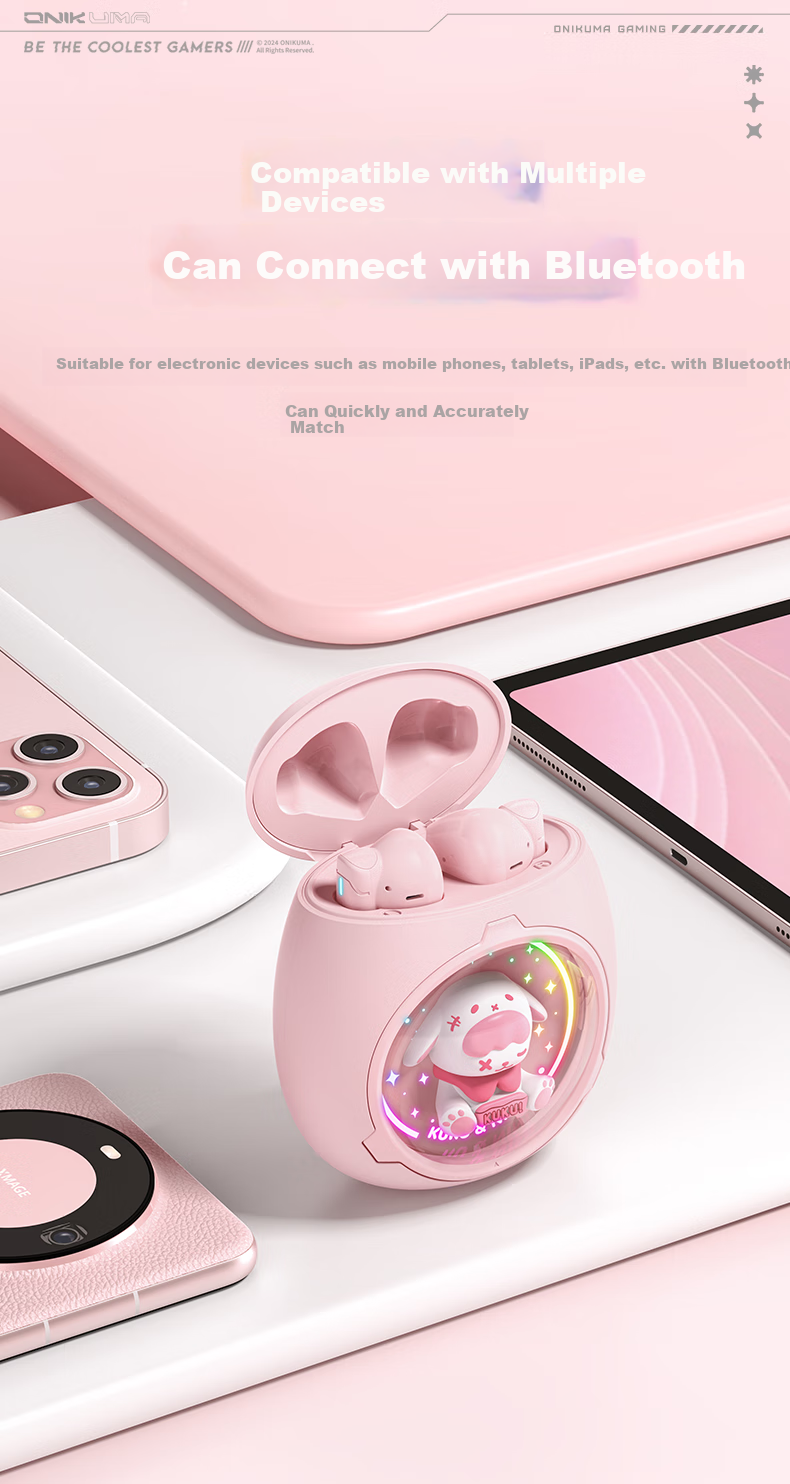 ONIKUMA True Wireless Bluetooth Earphones, Semi In-Ear Style, Cute for Women, Music, Sports And Gaming Headphones, Noise Reduction, Low Latency, Long Battery Life, Suitable for Apple And Huawei, Birthday Gift for Girlfriend 17