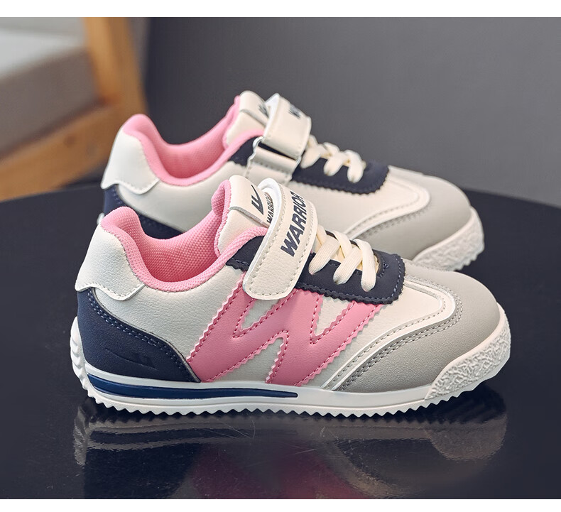Warrior Girls' Sneakers, Spring And Autumn Style, Velcro Closure, Lightweight Children's Sports Shoes, WZ(CL)-1048, Beige/blue/rose/gray, Size 27 4