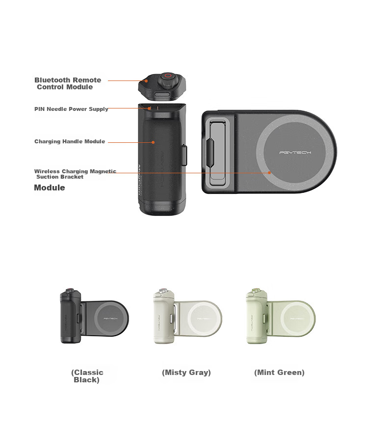 PGYTECH Magnetic Handheld Stabilizer with Zoom Control And Wireless Remote for IPhone 17, Selfie Stick And Vlog Travel Photography Accessory, Mint Gree 3