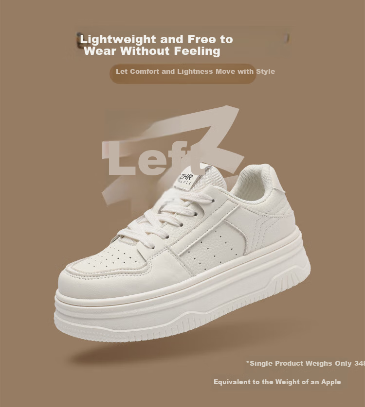 ZHR Women's Casual Shoes, Breathable, Lightweight, Durable, Versatile, Simple, Thick-Soled White Sneakers for Women, IF03, Beige, Size 35 5
