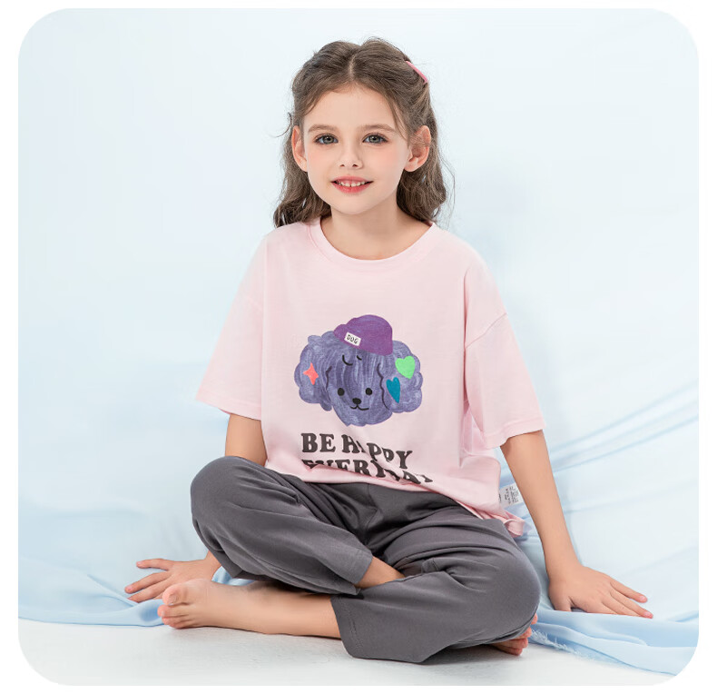 Inborn Girls' Lightweight Loungewear Set, Lyocell Short Sleeve Pajamas for Big Kids, Off-White, Size 160, Model 20942 6