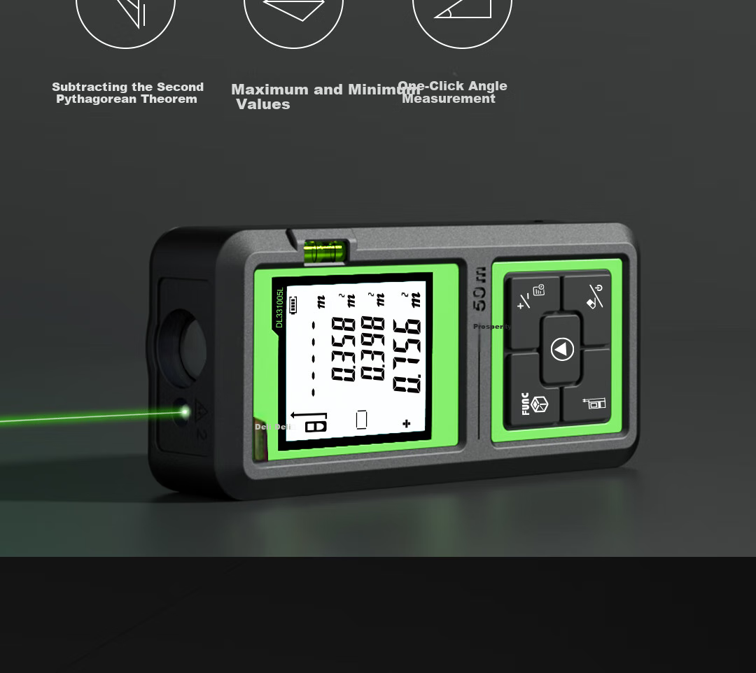 Deli Green Light Rangefinder, Outdoor Handheld Infrared High-Precision Electronic Laser Ruler, Outdoor Room Measuring Device, 50m 12
