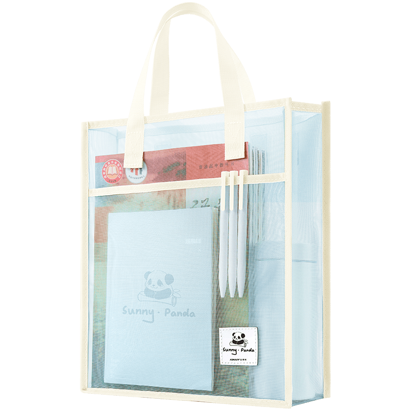 Jindeli A4 Double-Layer Mesh Transparent Art Bag, Study Bag, Tutoring Bag, Elementary School Student Handbag, Book Carrying Bag, Middle School Student After-School Package, Canvas Bag, Art Bag, Exam Bag, Blue DC1933