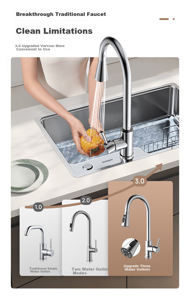ARROW 304 Stainless Steel Hot And Cold Water Faucet, Rotatable Pull-Out Tap, Kitchen Pull-Type [15% Refreshing Subsidy] 3