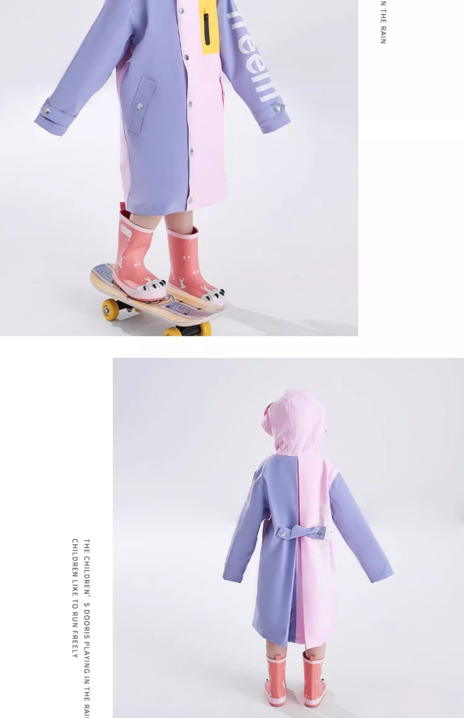 Qinfeimanyuyi Children's Long Raincoat, Full Body Waterproof, for Boys And Girls, Students, Sun And Rain Dual-Use, Extended Foot Coverage, Illusion Purple & Peach Pink, 2XL, Heavy Rain Protection, Essential for School Opening, Ages 6-12 17