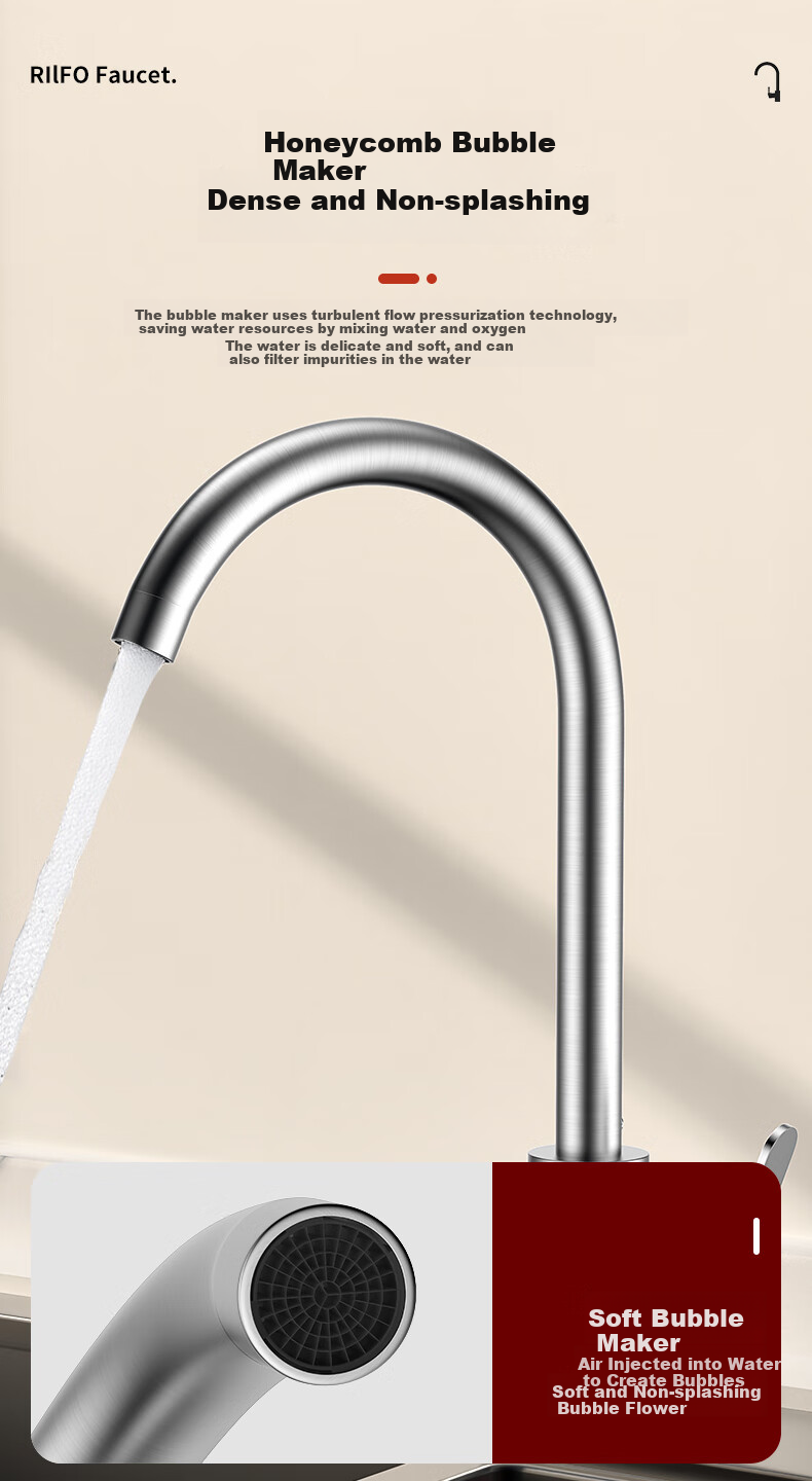 BSITN Wall-Mounted Faucet, Kitchen 304 Stainless Steel Body, Single Cold Quick-Open, 360° Rotating Sink Faucet B6035 5