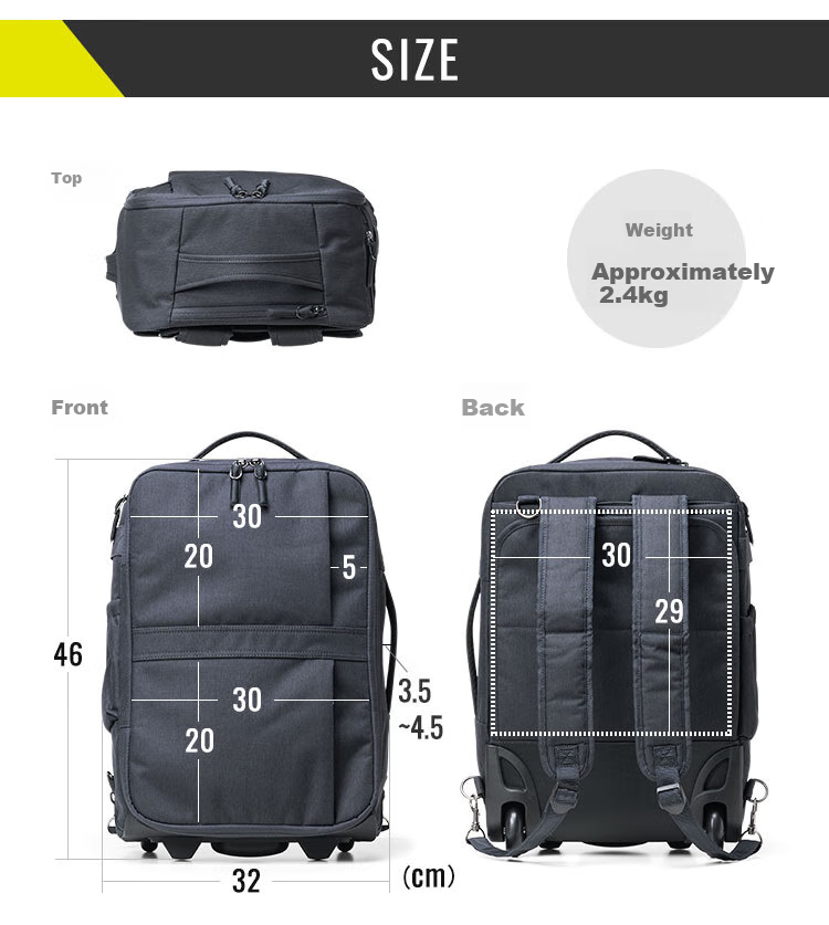 SANWA Multifunctional Pull-Back Backpack with Wheels, Business Backpack, Luggage Bag, Travel Bag, Carry-On Approved, 22 Liters 22