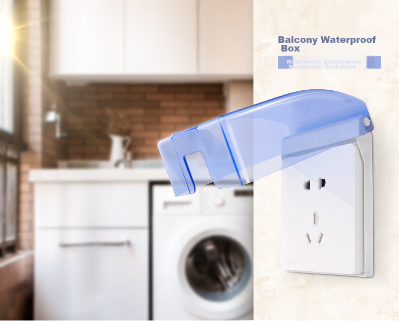 DELIXI Switch Socket Splash-Proof Box, 86-Type Blue Transparent Splash-Proof Box with Plastic Cover 5