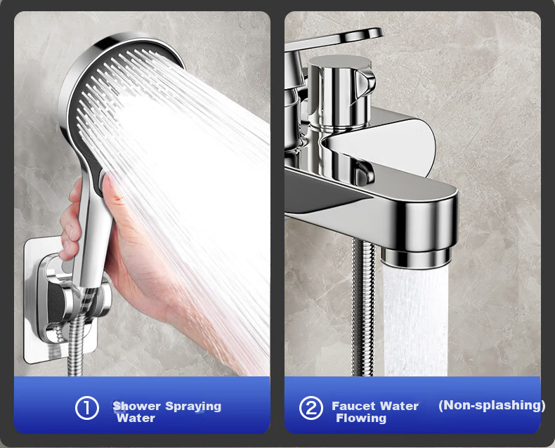 ZUNCHI Mixing Valve Hot And Cold Water Faucet, Thickened Triple Shower Head, Bathroom Toilet Washroom Wall-Mounted Bathtub Faucet 8