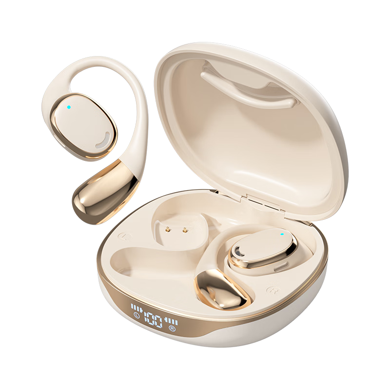 CLAISON Bluetooth Headphones, Ear-Hook Bone Conduction Concept, Non-In Open-Style Wireless Sports Running Cycling Noise-Cancelling Ear Clip Headphones, Suitable for Apple Huawei M70 - Off-White